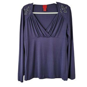V Cristina Women's Purple Peplum Surplice Top Blouse XL Embellished Shoulders